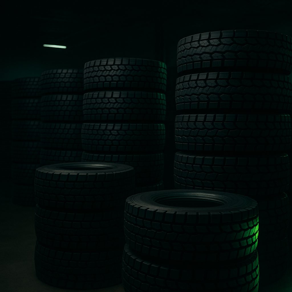 Stacks of new commercial truck tires