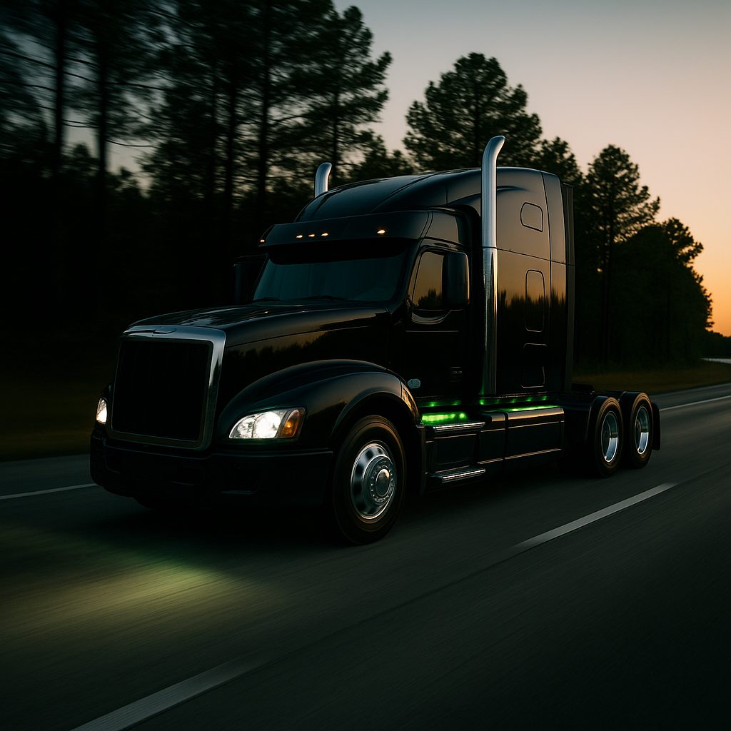 Black semi truck on the highway